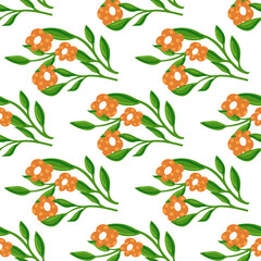 vector seamless pattern of leaves and flowers, vintage botanical pattern for decoration, fabric, wallpaper and decor, hand-drawn ornament for holiday decoration, interior and clothes