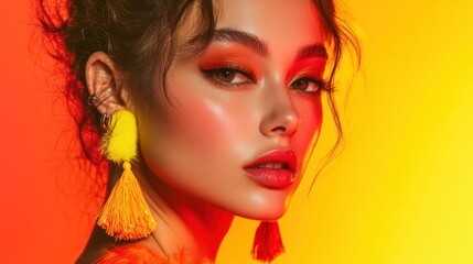 Obraz premium Vibrant portrait of a woman with bold makeup and colorful background