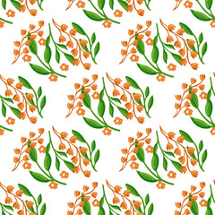 vector seamless pattern of leaves and flowers, vintage botanical pattern for decoration, fabric, wallpaper and decor, hand-drawn ornament for holiday decoration, interior and clothes