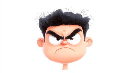 Cartoon Character Displaying Intense Anger with Spiky Hair and Dramatic Facial Expression Against a White Background