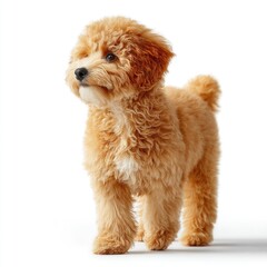 Adorable poodle dog walking in studio high-resolution image bright white background cute pet