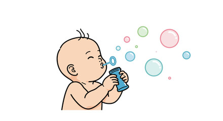 Cartoon baby with closed eyes tiny hair strands and folded arms