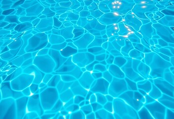 Obraz premium Sunlit ripples on cool blue pool water surface, underwater view showing fractured light, pool, underwater