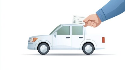 Hand Inserting Invoice into Window of White Car Depicting Service Exchange Transaction