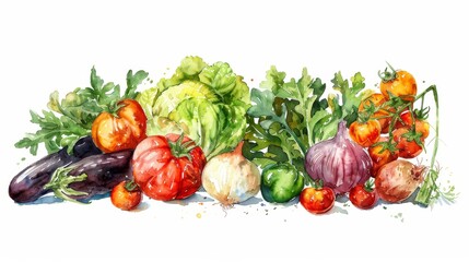 Watercolor Illustration of Fresh Organic Vegetables for Healthy Eating Blogs and Websites