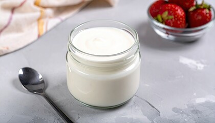 Glass of yogurt on the table