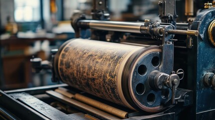 Vintage printing press in action