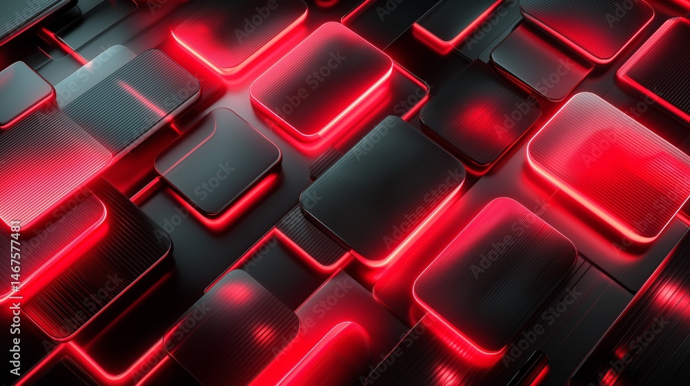 Aufkleber dark textured squares shine with red light around their edges, creating an interesting geometric pat
