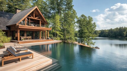 Obraz premium Luxurious lakefront home with infinity pool