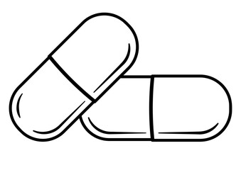 black icons of two tablets capsules or pills or tablets without background