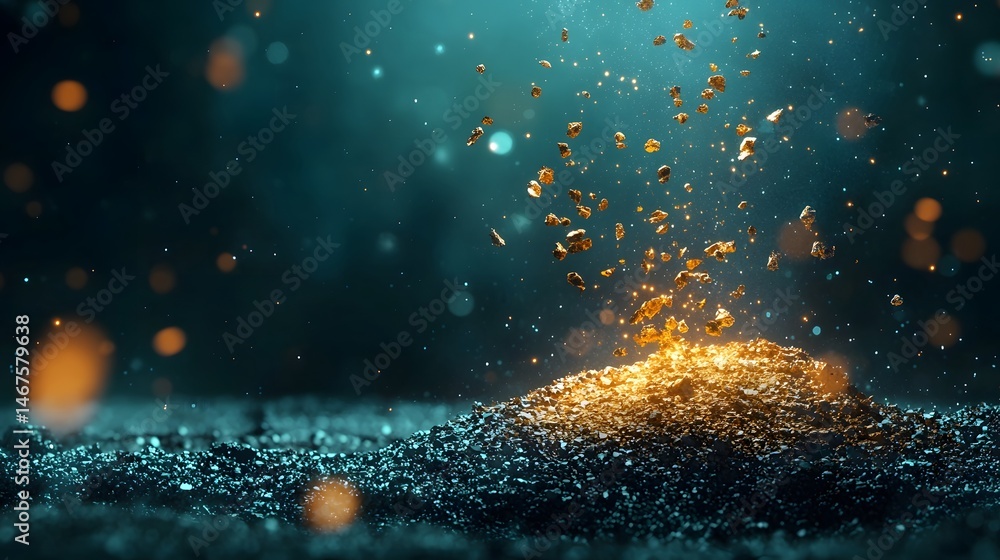 Poster visualization of captivating holographic data analysis over a dynamic shimmering ore sample