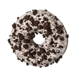 Delicious donut covered with chocolate cookie crumbs on transparent background