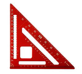 Red speed square measuring tool on transparent background