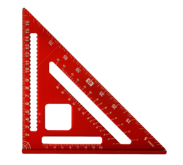 Red speed square measuring tool on transparent background