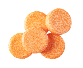 Orange effervescent tablets vitamins C or painkillers isolated on transparent background
