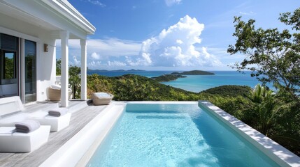 Fototapeta premium Luxurious ocean view villa pool deck