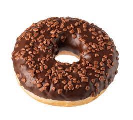 Delicious chocolate donut with sprinkles on transparent background