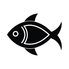Simplified black and white fish icon perfect for web design or applications representing seafood or marine life