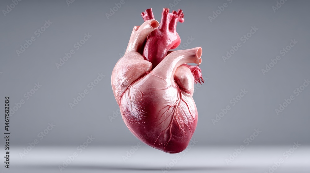 Poster heart is shown in a 3d image, with its pink color and the way it is positioned. concept of life and 
