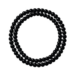 Elegant vector illustration depicting two strands of glossy black beads arranged in a circular design against a clean white background.