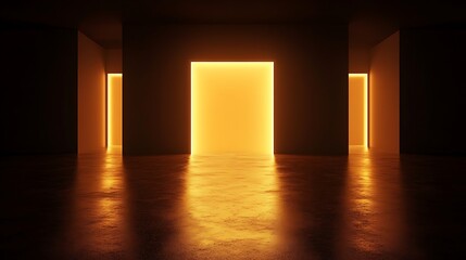 Empty room, glowing doors