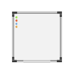 Empty whiteboard with magnets. Business presentations office. Vector illustration