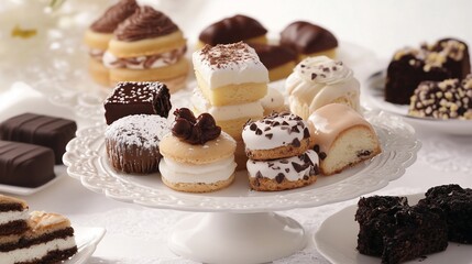 Elegant Display of Gourmet Miniature Cakes and Pastries for Special Occasions