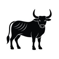 Vector illustration of a strong and powerful bull with black silhouette standing isolated on a white background