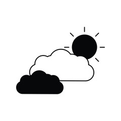 clouds and sun glyph icon with white background vector stock illustration