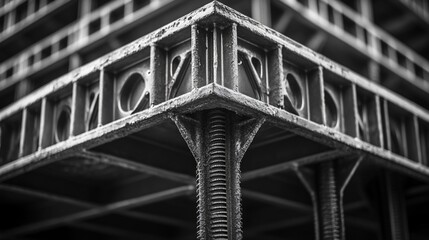 Monochrome Architectural Detail: Abstract Metal Structure with Strong Lines