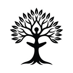Obraz premium Black and white symbolic tree of life representing harmony balance and mindfulness in a minimalist design