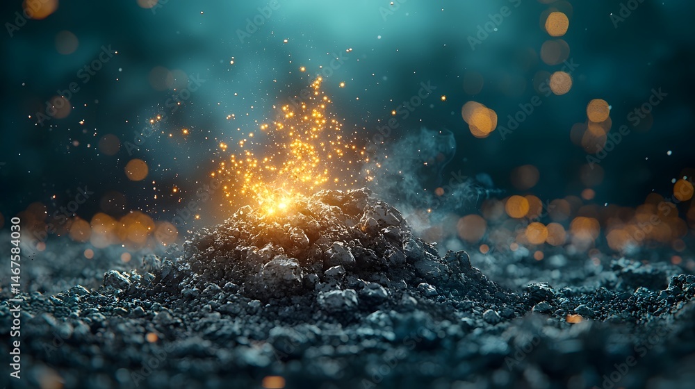 Poster a fiery explosion of energy erupts from a glowing mineral ore showcasing the dynamic and powerful na