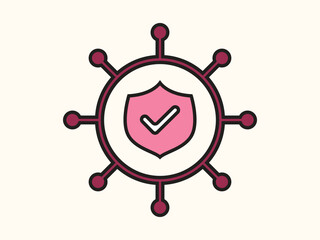 Flat style protection management icon with shield and gear
