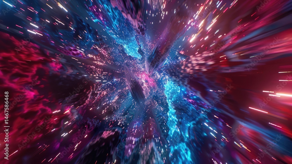 Poster abstract light patterns with neon colors. dynamic and futuristic digital art of swirling smoke with 