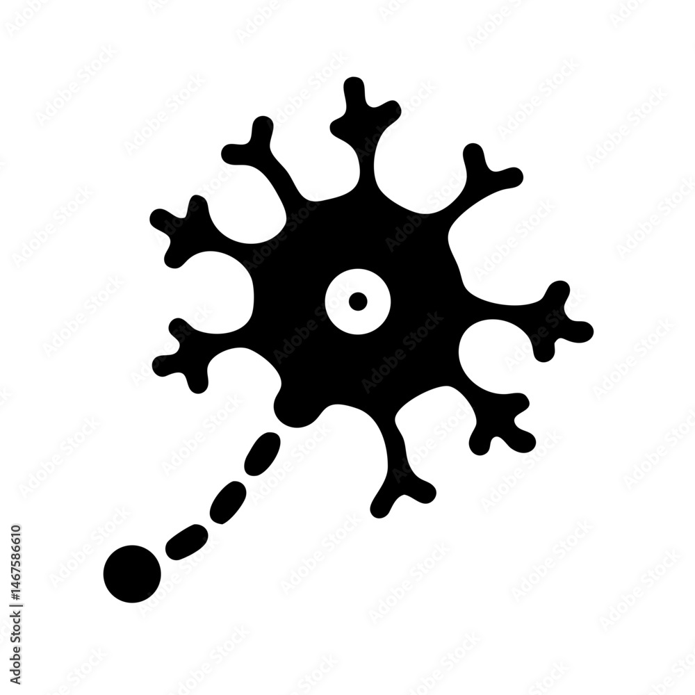 Poster neuron a dotted synapse tips silhouette on transparent background for web and graphic design