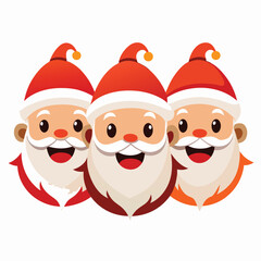 a trio of cheerful Santa Claus faces, each with a unique expression