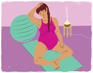 Pregnant woman doing prenatal yoga at home