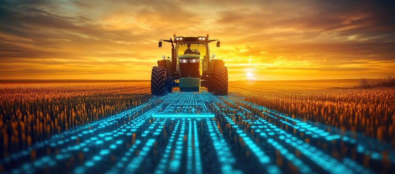 Tractor on a field, digital path