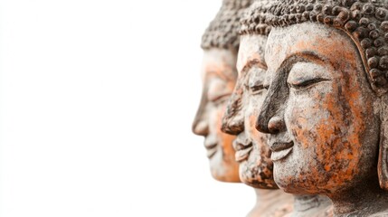 Obraz premium Serene Buddha Statues: Close-up of Weathered Stone Sculptures in Profile