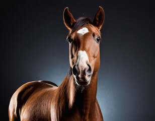 Fototapeta premium Black horse in motion with flowing mane and tail against a 