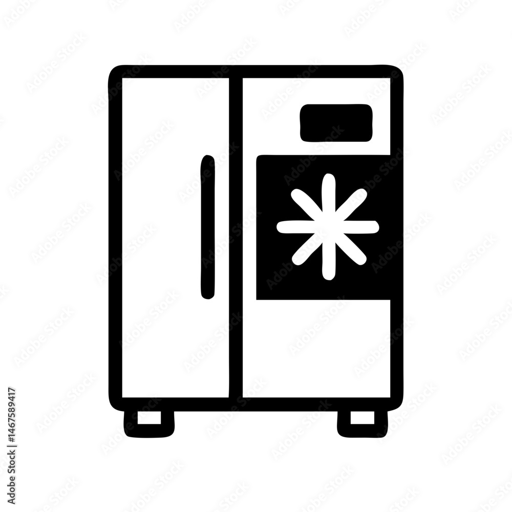 Poster refrigerator with detachable snowflake label silhouette on transparent background for web and graphi
