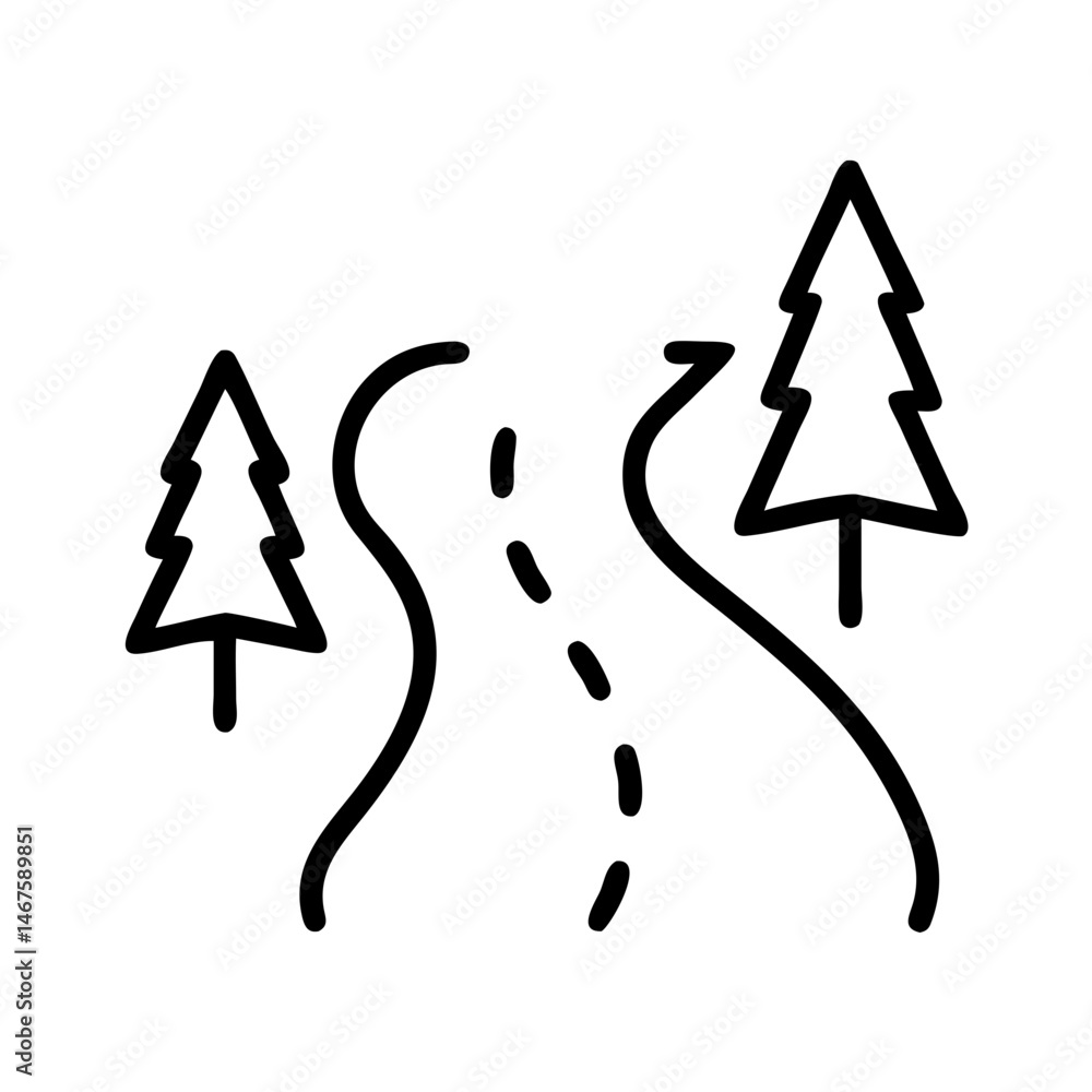 Poster road with trees on transparent background for web and graphic design