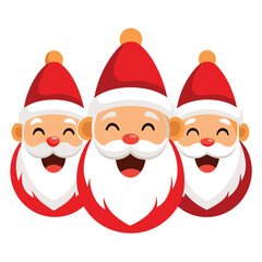 a trio of cheerful Santa Claus faces, each with a unique expression
