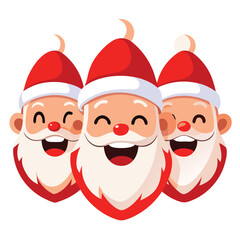 a trio of cheerful Santa Claus faces, each with a unique expression