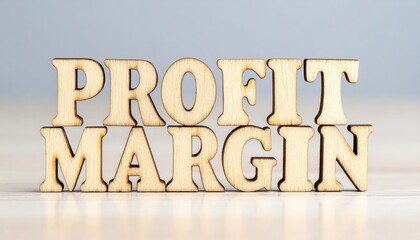 Business strategy focus profit margin wooden text on clean table high detail close-up for financial insights