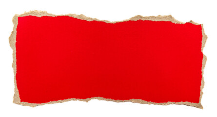 A piece of red torn and crumpled paper on a white background. red paper