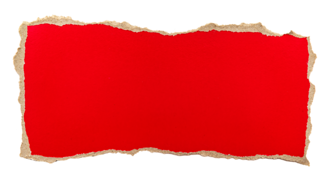 A piece of red torn and crumpled paper on a white background. red paper