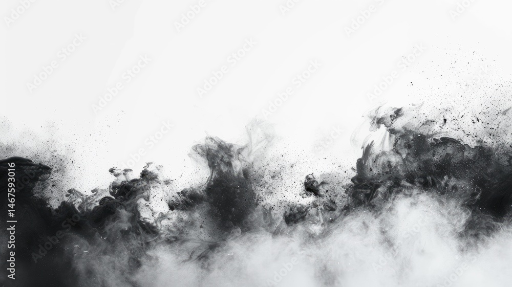 Poster abstract black ink swirls on a white background. digital art for design of black ink chinese brushst