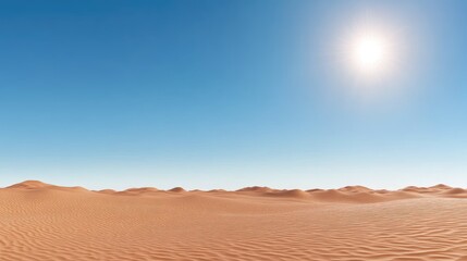 Fototapeta premium Desert landscape with sand dunes under a clear sky and bright sunlight