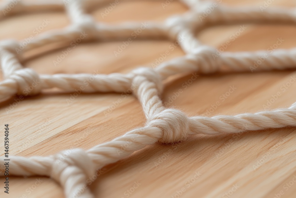 Aufkleber detailed macro of white rope net on wood surface square patterns